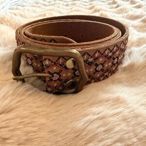 Lucky Brand Leather Patterned Belt with Brass Buckle